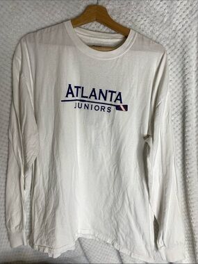 Port and Company White Long Sleeve Tee with Navy Atlanta Juniors Rowing Crew